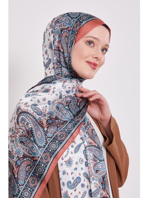 Turuncu Karma Çiçek Hint Ipeği Şal