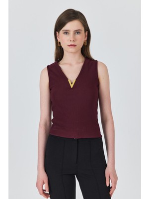 Bordo Aksesuar Detaylı Kolsuz Kadın Atlet 21545