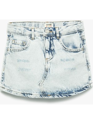 Koton Pamuklu Düğmeli Cepli Denim Şort Etek