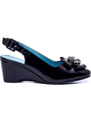 Peles Siyah Rugan Kadın Dolgu Topuk