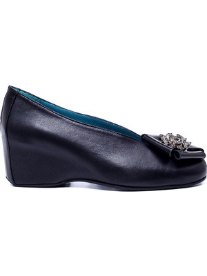 Gıves Siyah Hakiki Deri Kadın Dolgu Topuk