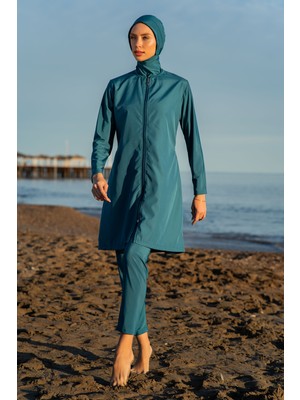 Mirates Yeşil Renk Paraşüt Kumaş Tesettür Mayo