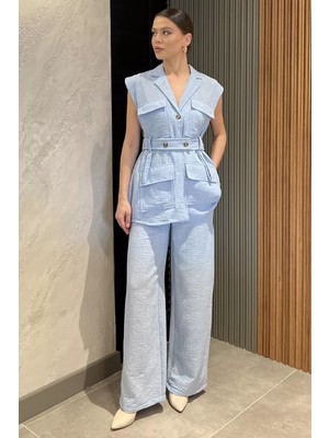 Gülseli Kadın Bel Kuşaklı Yelek Pantolon Ikili Takım P-00016294