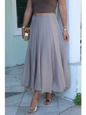 Bej Ters Dikiş Detay Etek