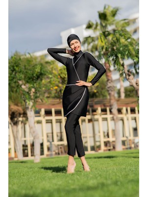 Ruko Mayo Rukomayo Siyah 3'lü Takım Yüzücü Model  Lycra ( Su Itici ve Çabuk Kuruyan ) Kumaş Tesettür Mayo