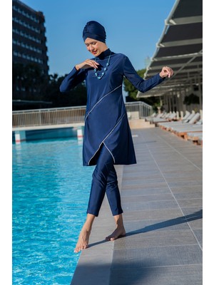 Rukomayo Lacviert Katlı Model Lycra ( Su Itici ve Çabuk Kuruyan ) Kumaş Tesettür Mayo