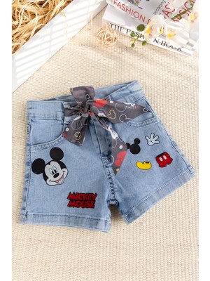 Fiğürlü Denim Şık Kot  Kız Çoşuk Şort