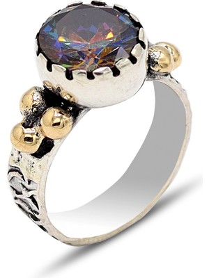 Mistik Topaz Taşlı El Işi Otantik Gümüş Kadın Yüzük 201024135