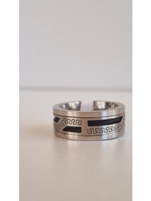 316L Paslanmaz Çelik Siyah Detaylı Gümüş Yüzük