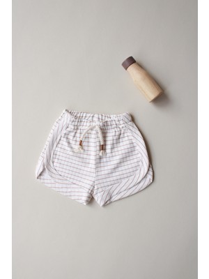 Biyeli Bağcıklı Kahverengi Çizgili Şort