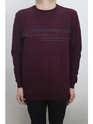 Santa Fistan Store Erkek Bordo Desenli Spor Kesim Normal Kalıp Bisiklet Yaka Selanik Kumaşlı Kışlık Kazak