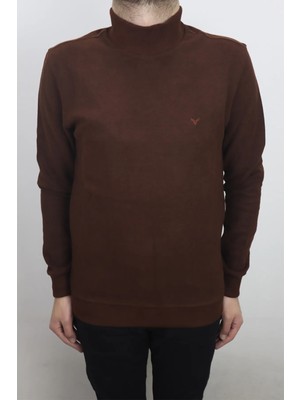 Santa Fistan Store Erkek Kiremit Düz Normal Kalıp Yarım Balıkçı Yaka Selanik Kumaşlı Kışlık Kazak