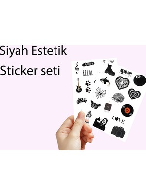Vsco Siyah Aesthetic Planner Bullet Journal Laptop Notebook Tablet Sticker Set 3,5cm - 30 Adet