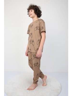 Kısakollu Play Console Desenli Erkek Çocuk Pijama Takımı (Alt-Üst)