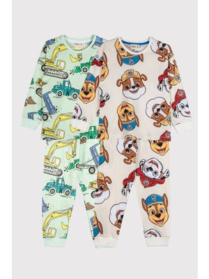2'li Paw Petrol ve Ekskavatör Desenli Erkek Çocuk Pijama Takımı