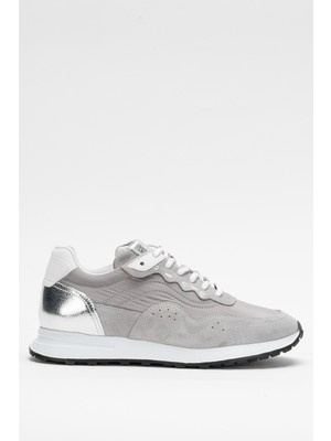 Dericlub Kadın Kalın Taban Bağcıklı Spor Günlük Ayakkabı Gerçek Deri Cr 2482 Gri