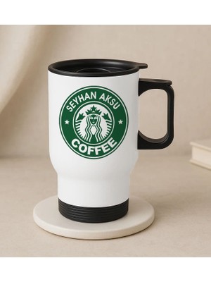 Bk Gift Kişiye Özel Isimli Coffee Tasarımlı Kulplu Beyaz Çelik Bardak Termos Mug 450ML-1, Sevgiliye , Arkadaşa , Eşe