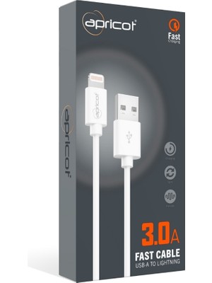 Apricot APC-S220L 1 Metre Qc3.0 Lightning Beyaz Hızlı Data + Sarj Kablosu