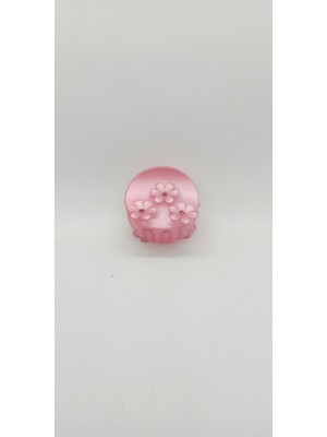 Pembe Renk Çiçek Desen Yuvarlak Mandal Toka