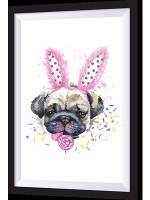 Sevimli Köpek Sanatsal Çerçeve Görünümlü Ahşap Tablo