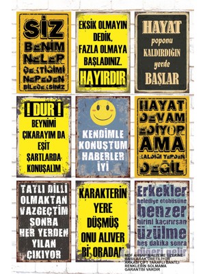 9 Parça Karışık Yazılı Ahşap Tablo Seti Cesaret Verici Motivasyon Komik Esprili Duvar Yazıları