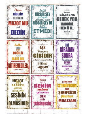 9 Parça Karışık Yazılı Ahşap Tablo Seti Komik Esprili Atarlı Sözler