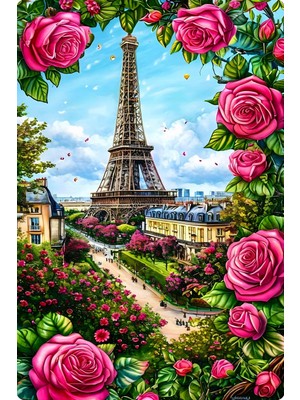 Aden Dekoratif Manzara Eyfel Kulesi ve Çiçekler Kanvas Tablo