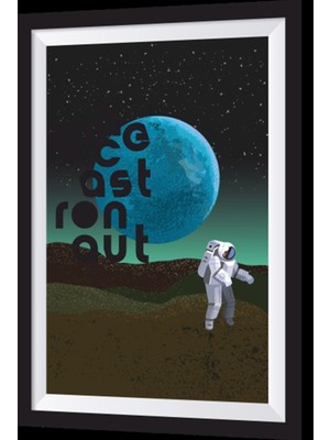 Uzaydaki Astronot Sanatsal Çerçeve Görünümlü Ahşap Tablo