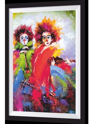 Renkli Palyaçolar Sanatsal Çerçeve Görünümlü Ahşap Tablo