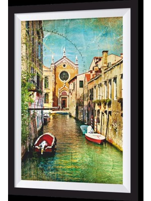 Venedik Kayık Sanatsal Çerçeve Görünümlü Ahşap Tablo
