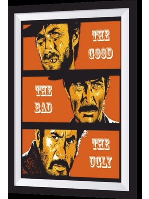Iyi Kötü Çirkin Sinema Sanatsal Çerçeve Görünümlü Ahşap Tablo