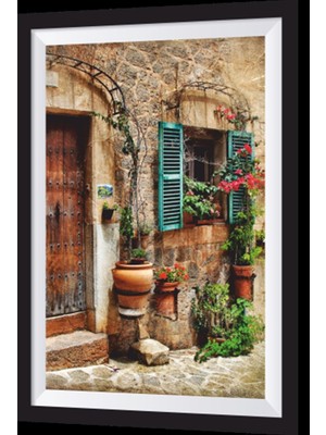 Mavi Panjurlu Sanatsal Çerçeve Görünümlü Ahşap Tablo