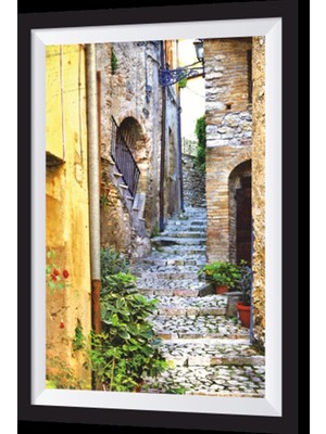 Nostalji Merdivenler Sanatsal Çerçeve Görünümlü Ahşap Tablo