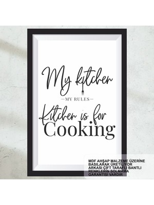 Benim Mutfağım Benim Kurallarım Ev Aile Mutfak Dekorasyon Çerçeve Görünümlü Ahşap Tablo Poster