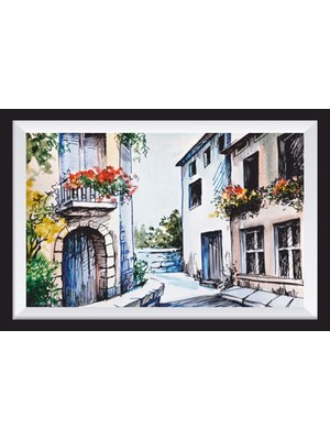 Ege Kasabası Sanatsal Çerçeve Görünümlü Ahşap Tablo