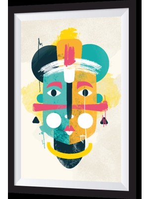 Afrika Mask -3 Sanatsal Çerçeve Görünümlü Ahşap Tablo