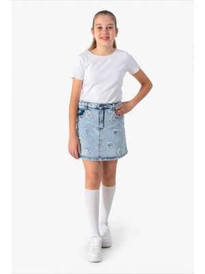 Dmb Kız Çocuk Yıldızlı Denim Şort Etek 9-14 Yaş Mavi