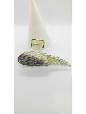 Gri Taş Detaylı Kanat Mandal Toka