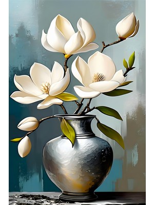 Aden Dekoratif Beyaz Çiçek Vazoda Kanvas Tablo