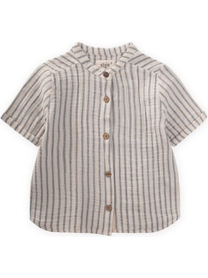 Cigit Organik Müslin Gömlek 2-10 Yaş İndigo Kalın Çizgili