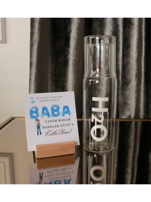 Babalar Günü'ne Özel Cam Başucu Sürahisi Gift Kart ve Ahşap Notluk