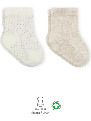 Bistyle Puan Derby Penye Soket Çorap 2'li BS10103 Bej Ekru