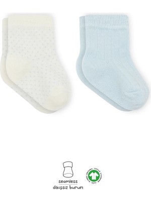 Bistyle Puan Derby Penye Soket Çorap 2'li BS10103 Mavi Ekru