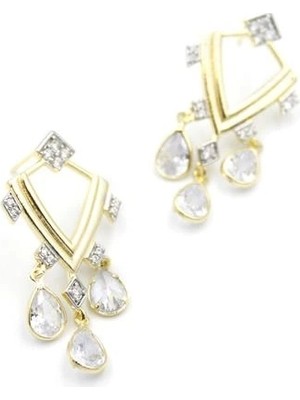 Taşlı Sallantılı Küpe - Altın