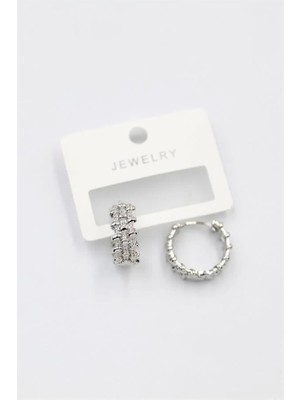 Taşlı Halka Küpe - Gümüş