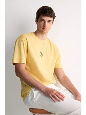 DeFacto %100 Pamuk Boxy Fit Bisiklet Yaka Baskılı Kısa Kollu Tişört E0911AX25SM