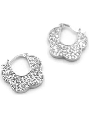 Taşlı Çiçek Küpe - Gümüş