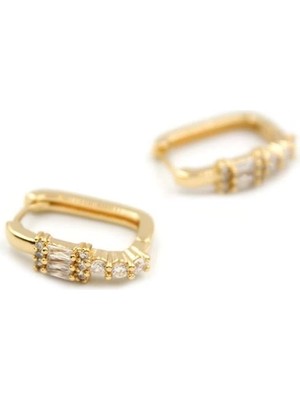 Dikdörtgen Taşlı Küpe - Altın