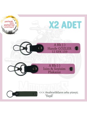 Miaju Arkadaşa, Isim Plaka ve A Rh (-) Kan Grubu Yazılı Kişiselleştirilmiş Deri X2 Anahtarlık, Pembe-Ysl