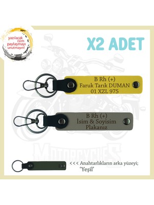 Miaju Yolların Sürücülerine, Isim Plaka ve B Rh (+) Kan Grubu Yazılı 2'li Anahtarlık Set, Kül Gri-Sarı-Ysl